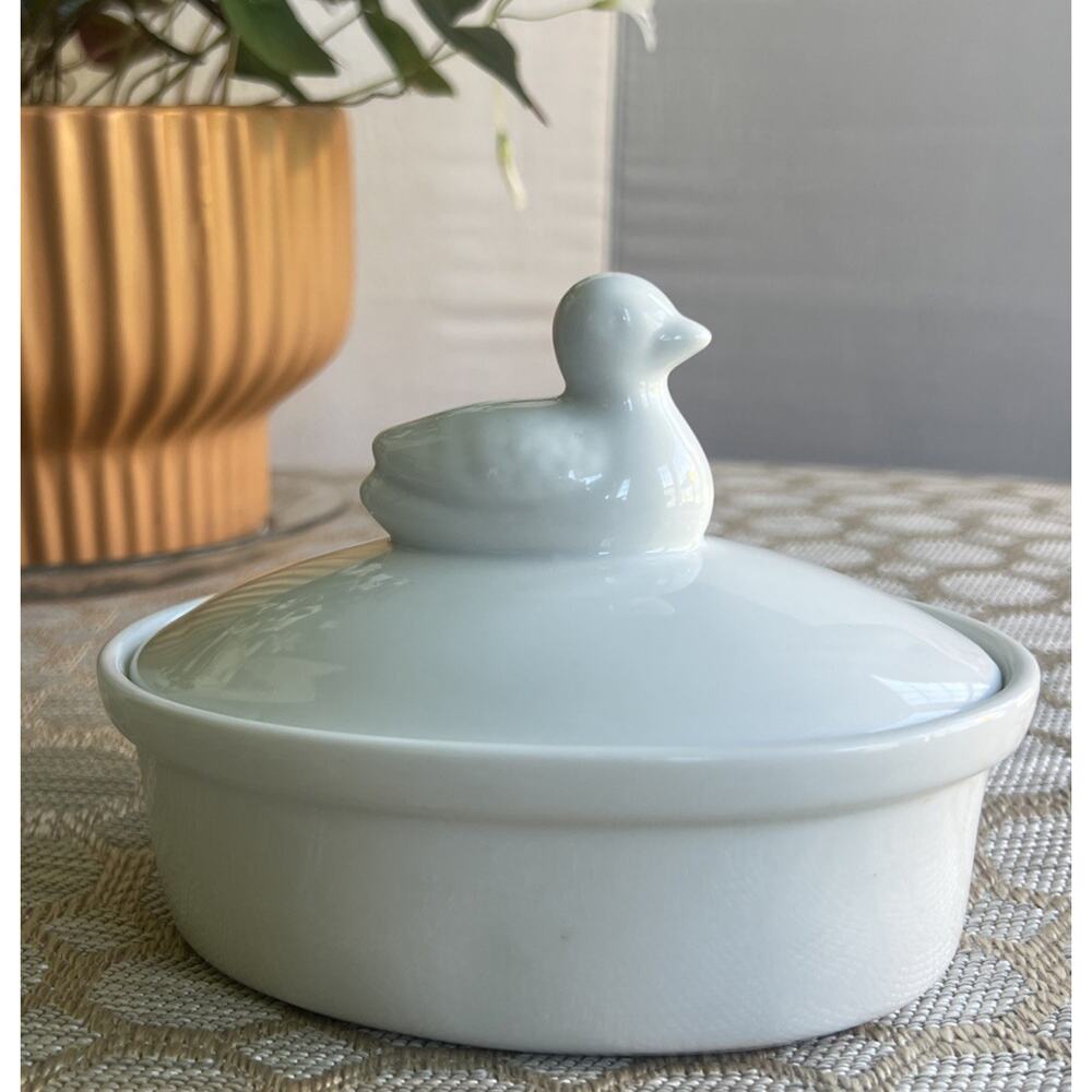 Vintage Moda Duck Porcelain Casserole Tureen Dish/Lid French White Farm Country